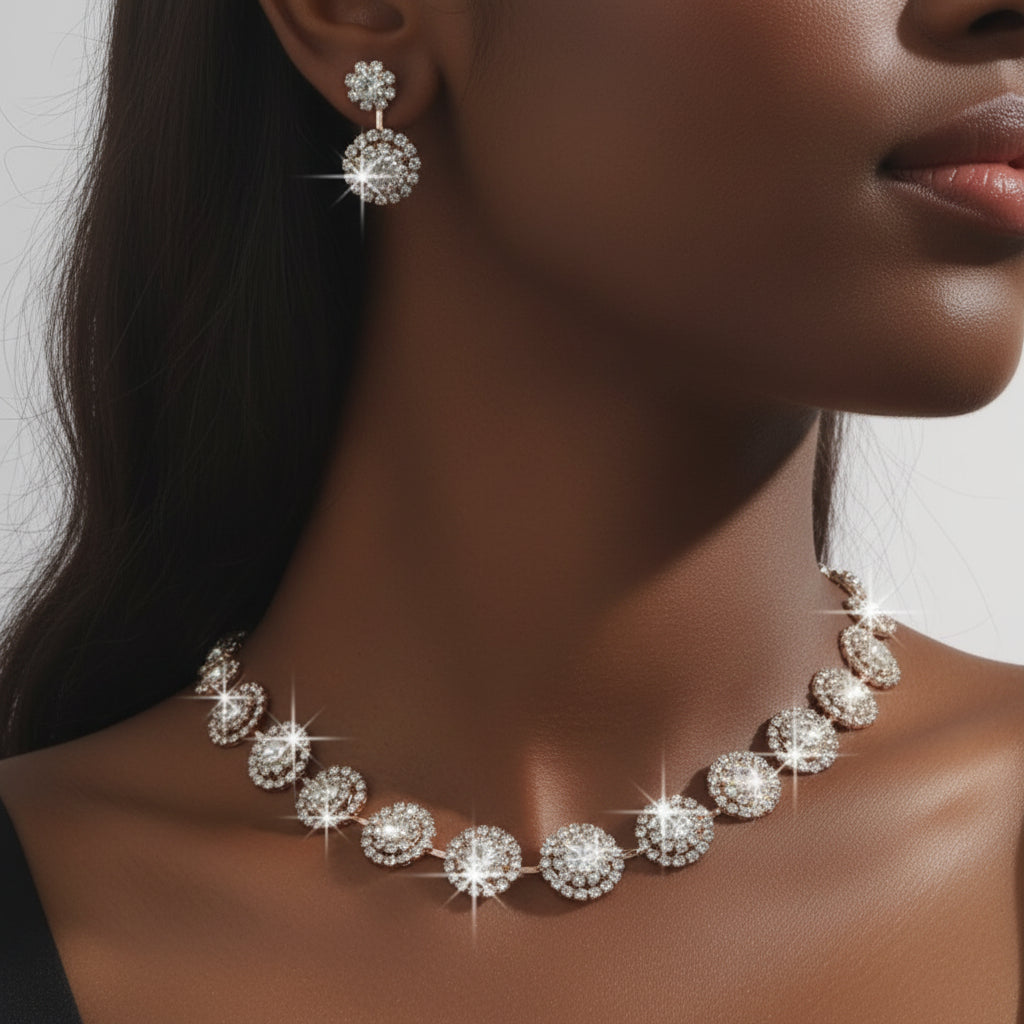 Beautiful Paved CZ Disc Jewellery Gift Set