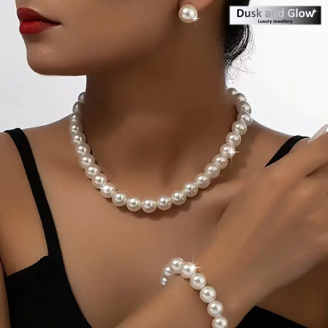 UK Women Ladies Faux Pearl Jewelry Necklace Stud Earrings Set Wedding Gift NEW0