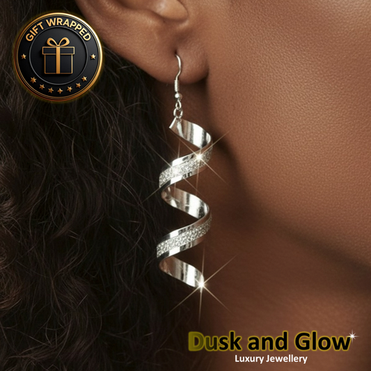 Luxury Silver Dangle Drop Earrings Statement Frosted Spiral Design Gift Wrapped0