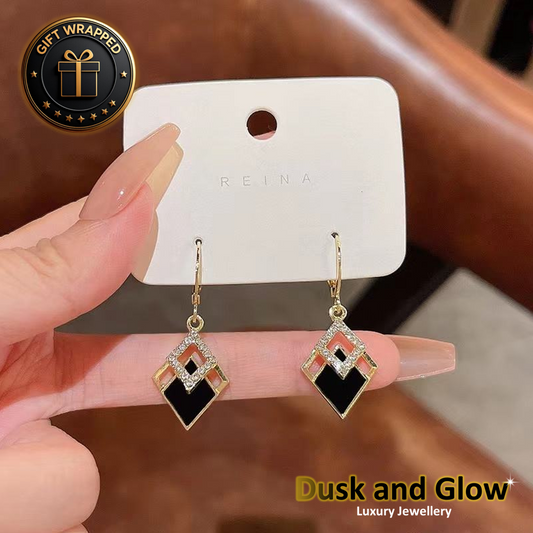 Gold Black CZ Dangle Drop Earrings Pendant Ladies Girls Jewellery Gift UK NEW0