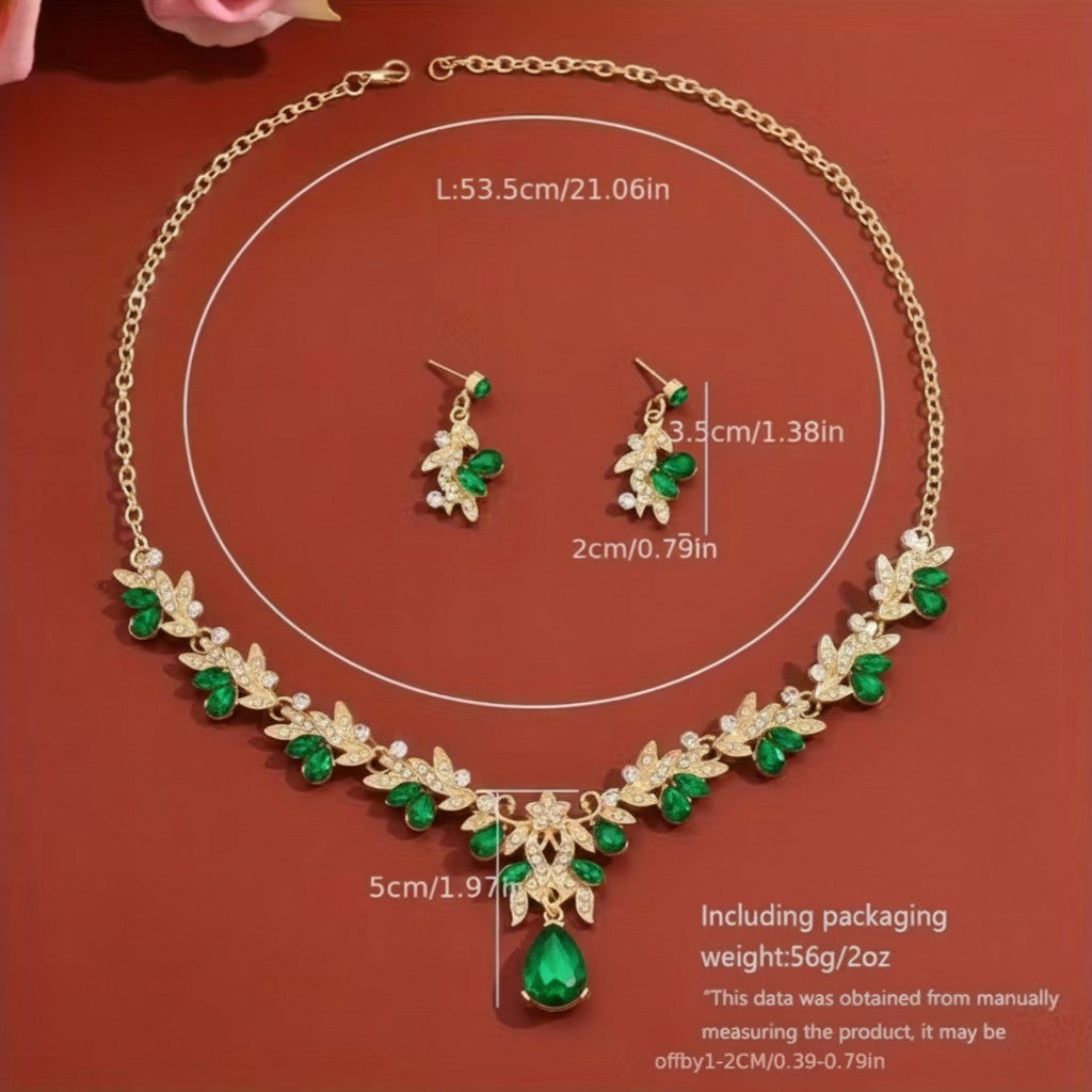 Stunning Green Jewelry Gift Set Necklace Earrings Glass Gems Women Ladies UK NEW3
