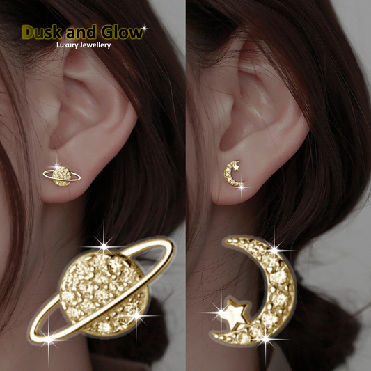 Zirconia Stone Stud Earrings Moon Planet Women Ladies Girl Jewellery Gift UK NEW0