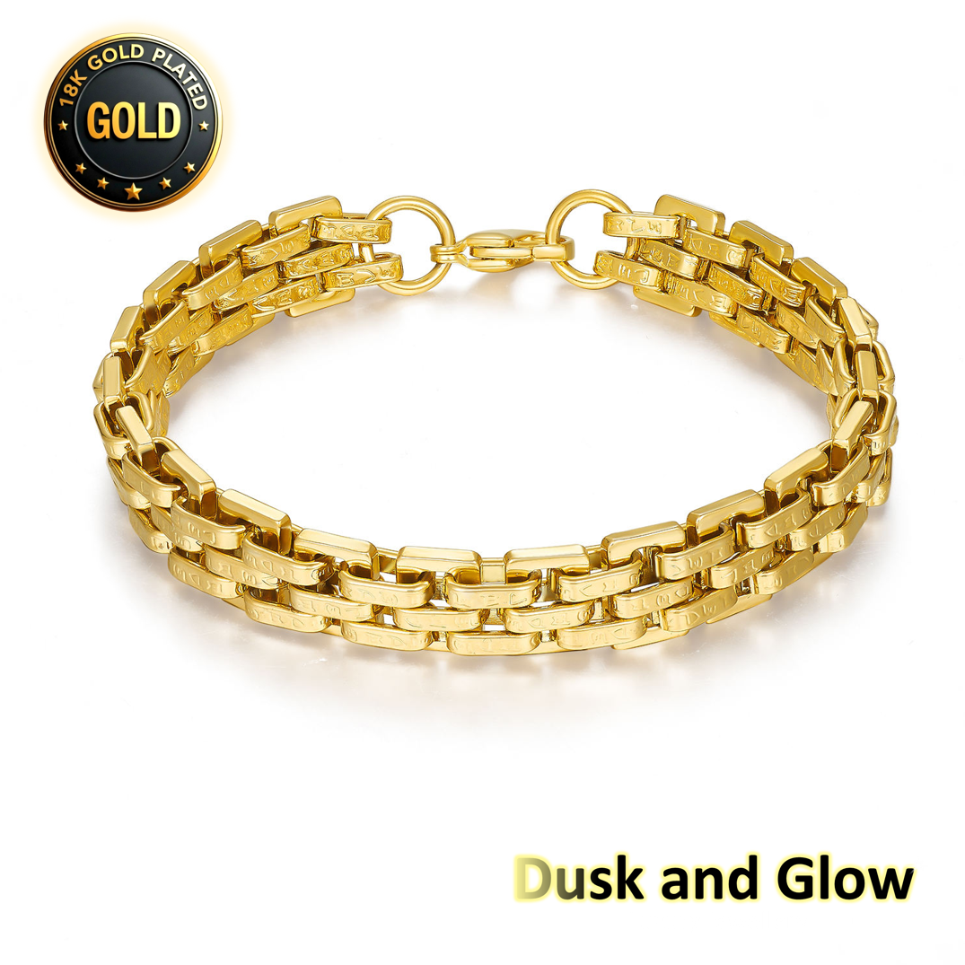 Luxury Gold Blecher Bracelet Heavy Chucky Chain 18ct Plated Women Men Gift 22CM3