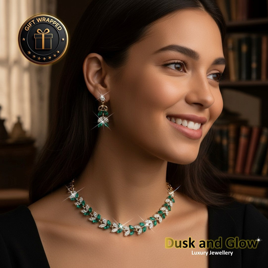 Women Fashion Gold Jewellery Gift Set CZ Gem Necklace Drop Earrings Wedding UK2