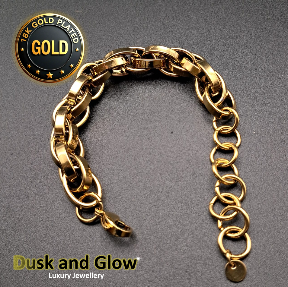 18ct Gold Over Steel Belcher Bracelet Heavy Chucky Chain Link Designer NEW UK2