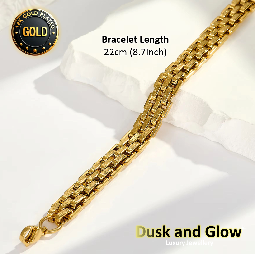Luxury Gold Blecher Bracelet Heavy Chucky Chain 18ct Plated Women Men Gift 22CM1