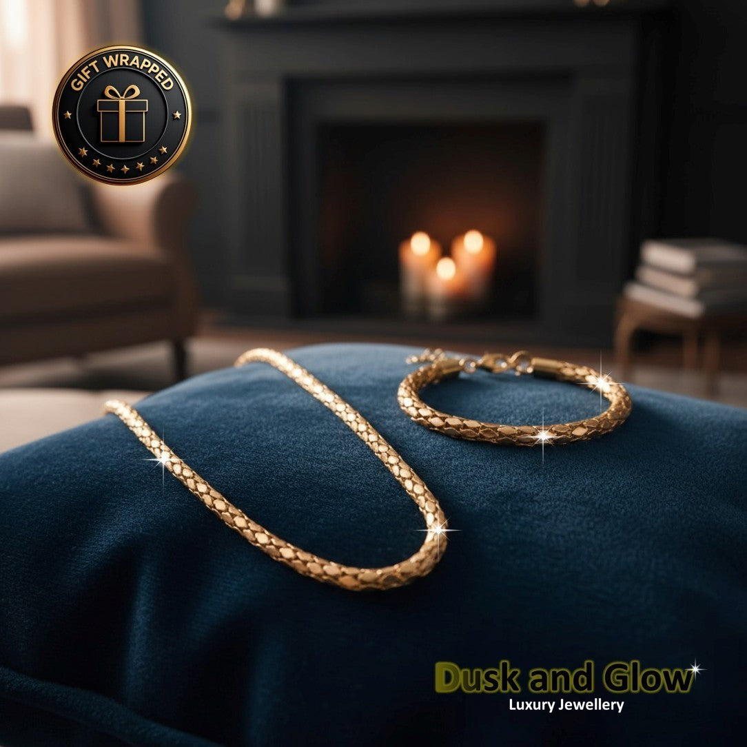 Gold Mesh Chain Jewellery Gift Set Luxury Necklace Bracelet Women Wedding UK NEW4
