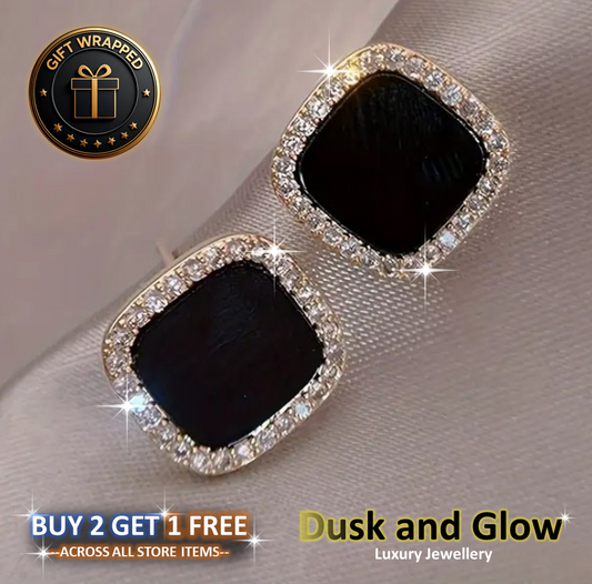 Silver Black Square Stud Earrings Women Ladies Girl Jewellery Gift UK NEW0