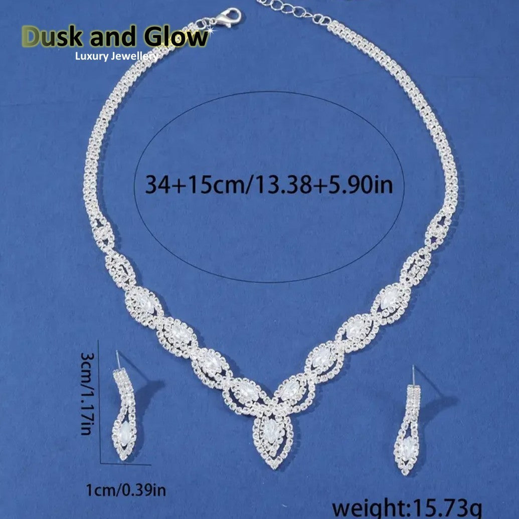 UK Women Ladies Fashion Silver Jewelry Necklace Drop Earrings Set Wedding Gift3
