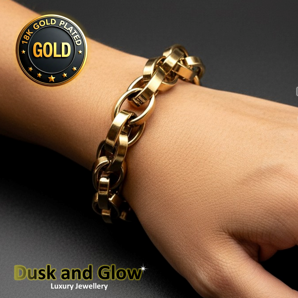 18ct Gold Over Steel Belcher Bracelet Heavy Chucky Chain Link Designer NEW UK1