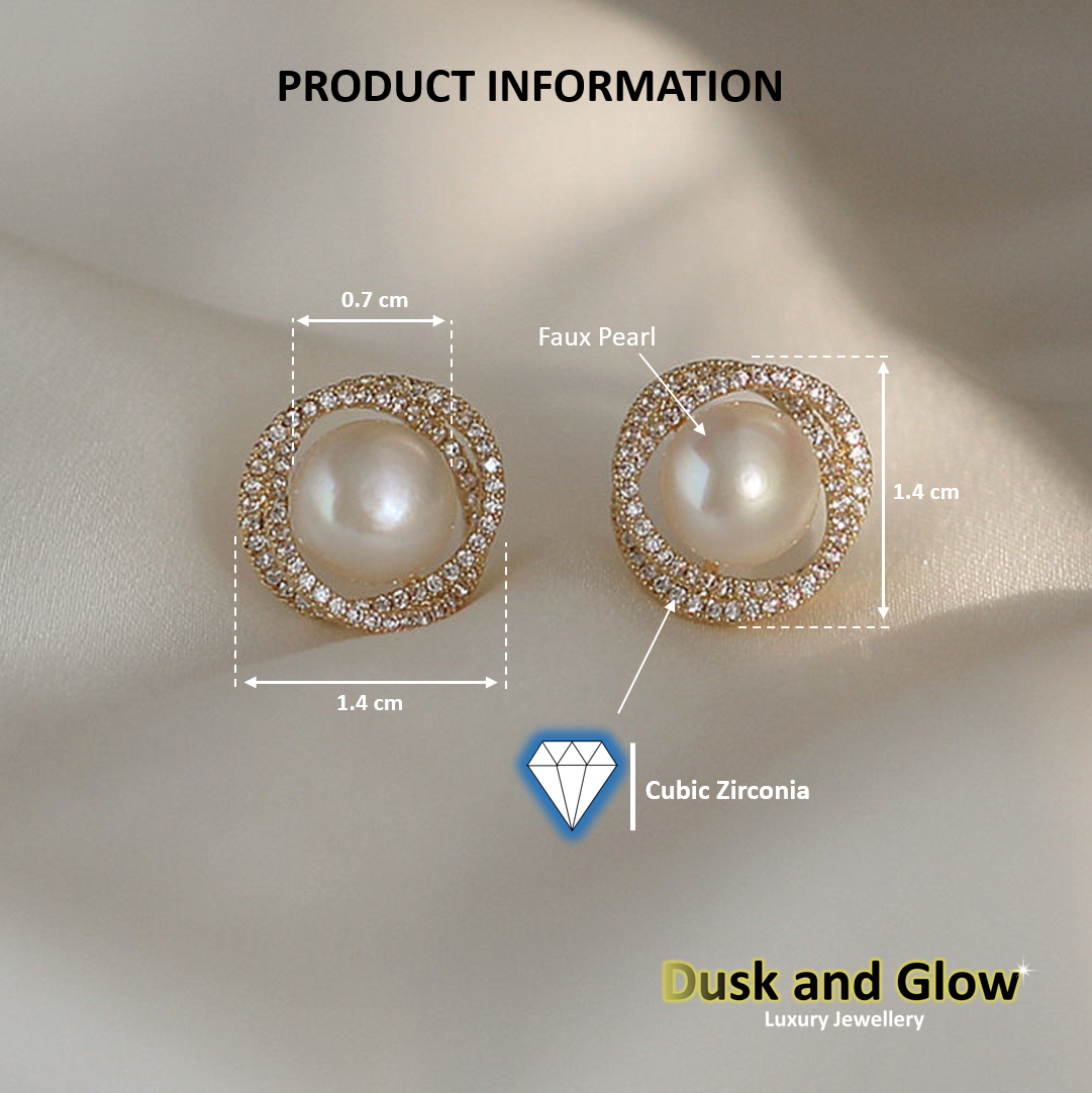 Faux Stone Pearl Stud Earrings Cubic Zirconia Women Ladies Jewellery Gift UK NEW4