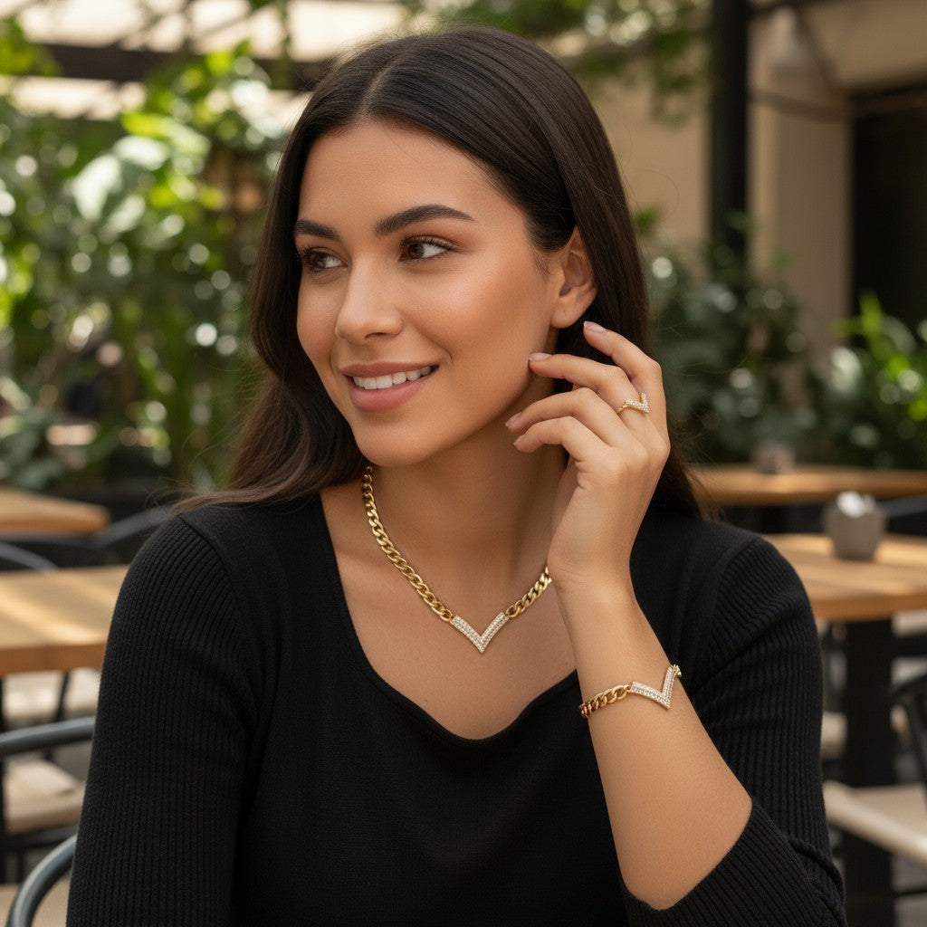 UK Women Ladies Gold Fashion Jewelry Gift Set Necklace Bracelet Earring Ring NEW1