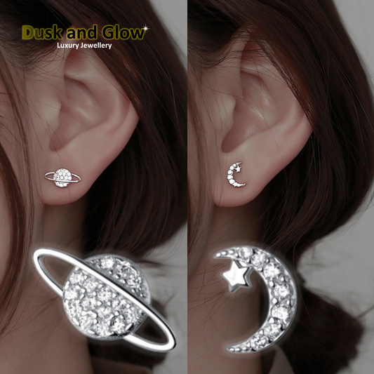 Zirconia Stone Stud Earrings Moon Planet Women Ladies Girl Jewellery Gift UK NEW0