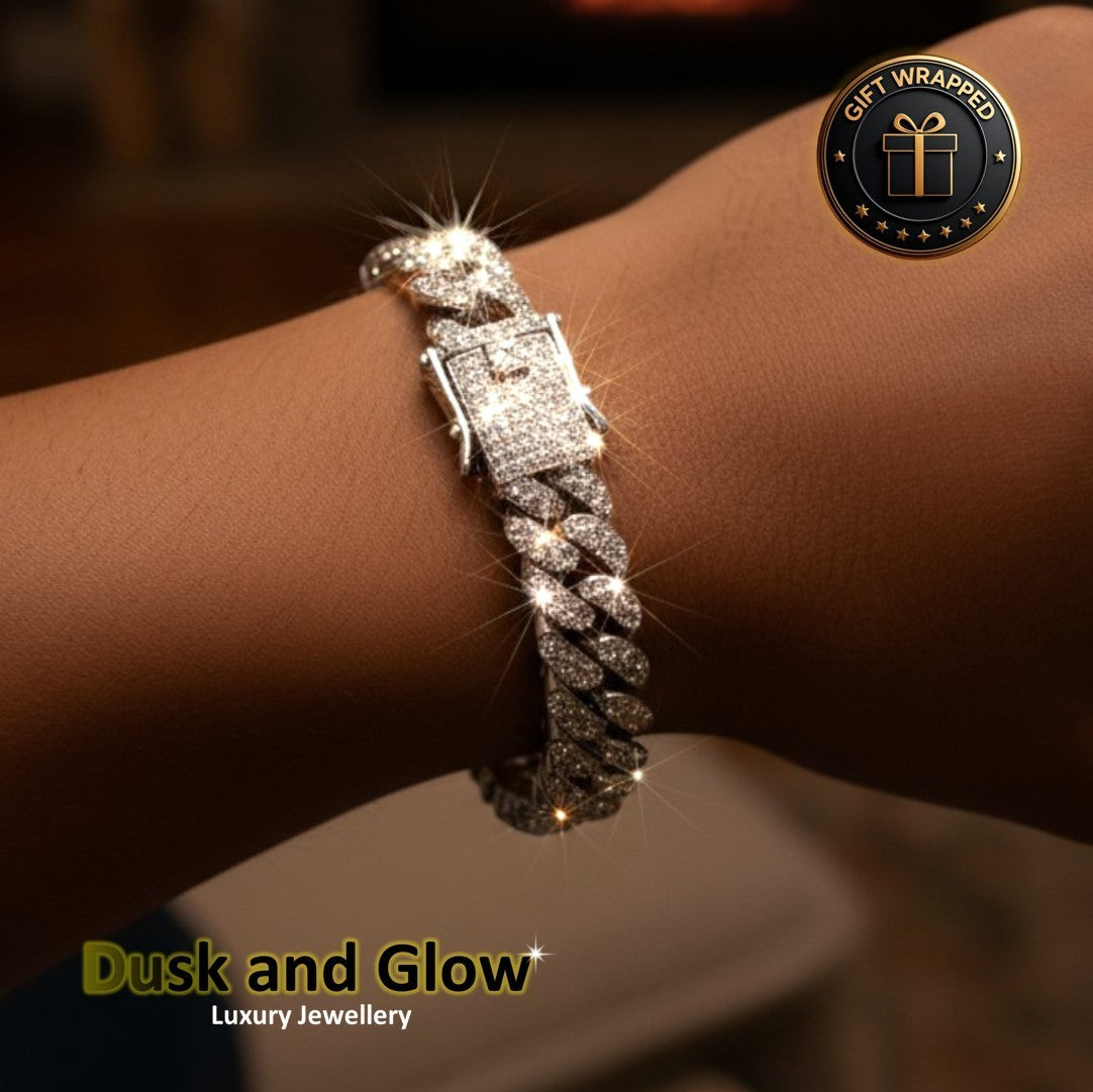 UK Women Ladies Silver Bracelet Rhine Stone Cuban Chain Girls Jewellery Gift NEW0