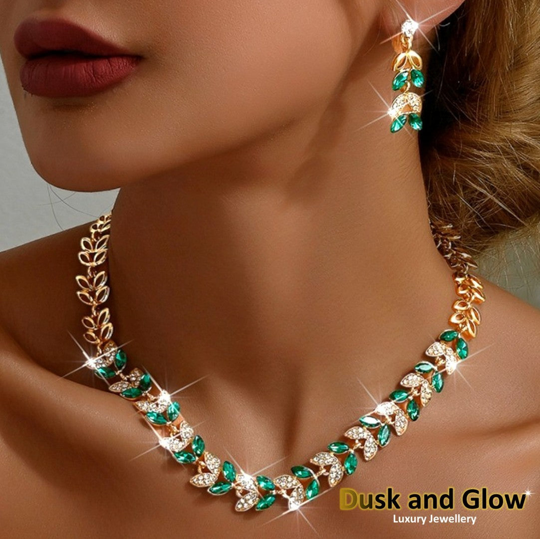 Women Fashion Gold Jewellery Gift Set CZ Gem Necklace Drop Earrings Wedding UK0