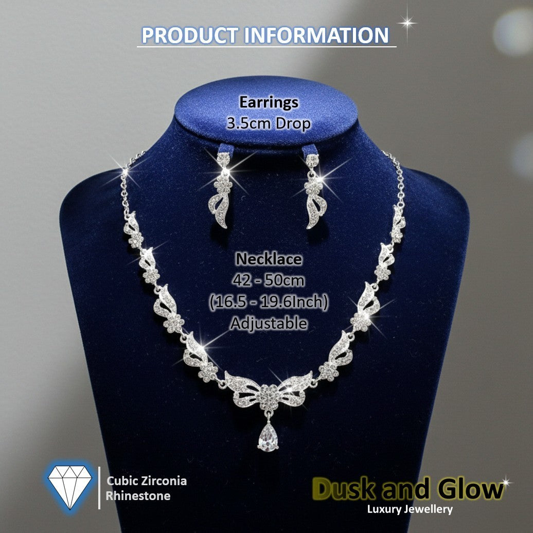 UK Women Ladies Fashion Silver Jewelry Necklace Drop Earrings Set Wedding Gift2