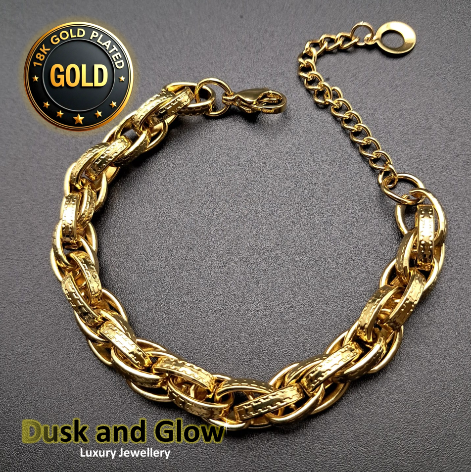 18ct Gold Plated Belcher Bracelet Luxury Heavy Chucky Chain Women Gift NEW UK2