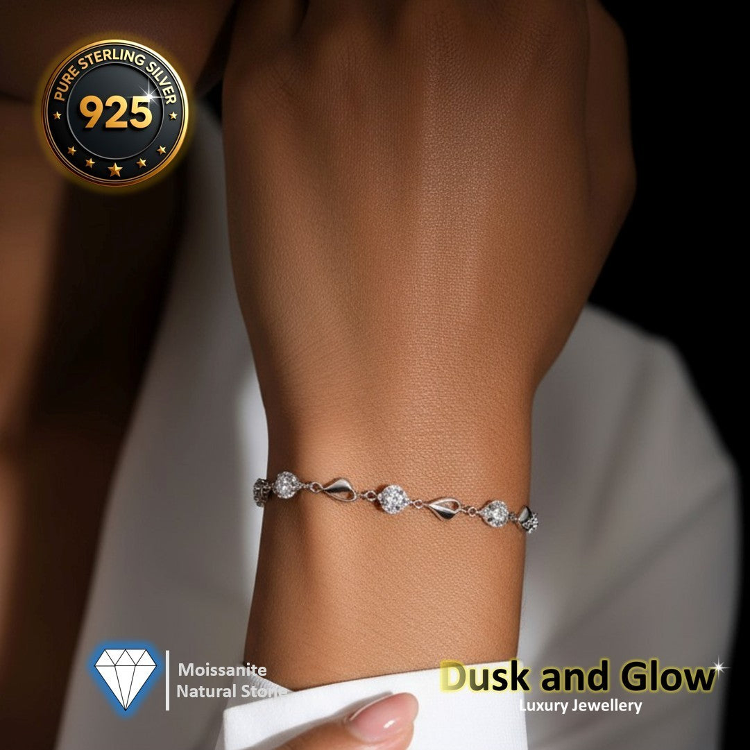 Moissanite Natural Stone Charm Bracelet 925 Sterling Silver Women Ladies Gift UK1