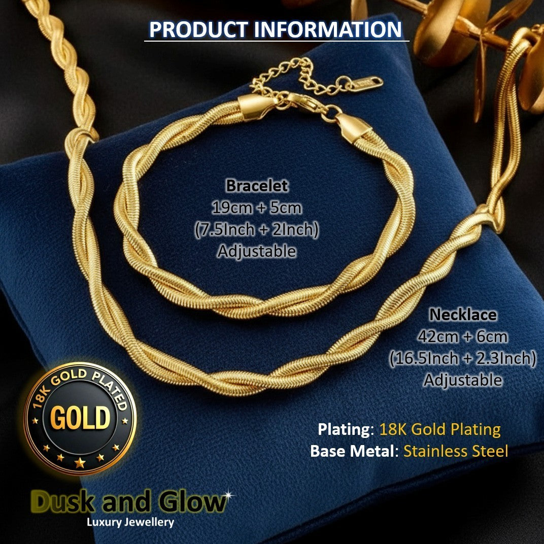 18ct Gold Plated Jewellery Set Luxury Necklace Bracelet Ladies women Gift UK NEW2