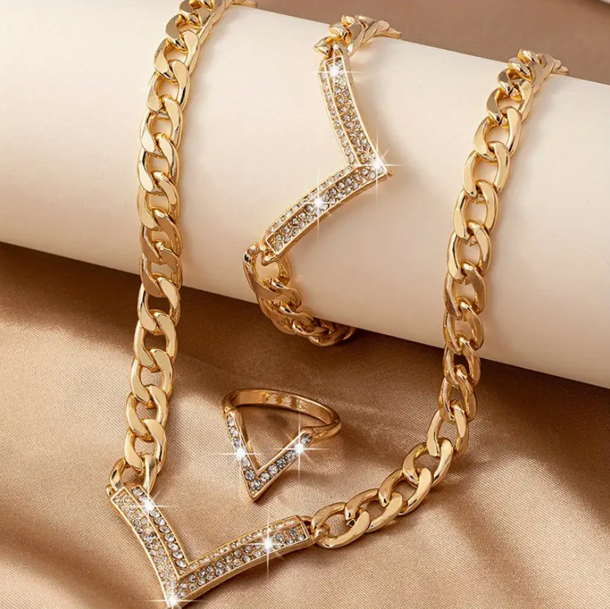 UK Women Ladies Gold Fashion Jewelry Gift Set Necklace Bracelet Earring Ring NEW5