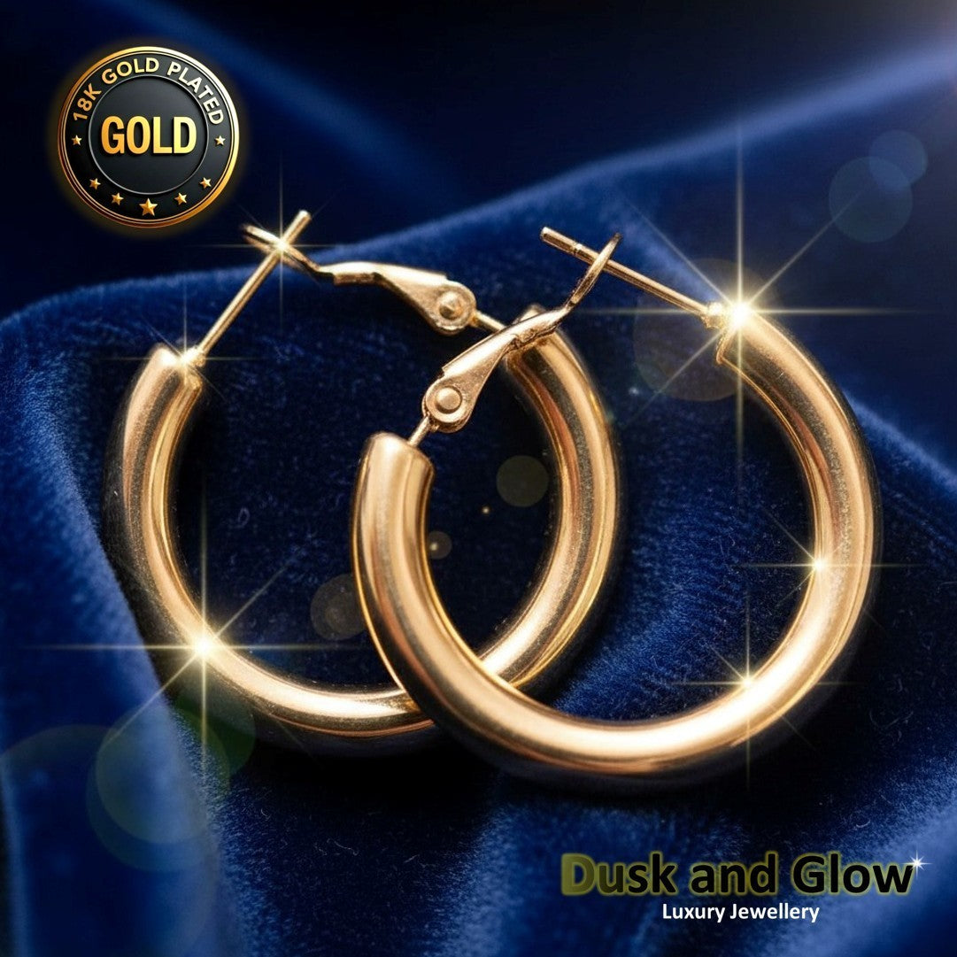 UK Womens Gold Hoop Earrings Genuine 18K Plating Ladies Girls Jewelry Gift NEW0