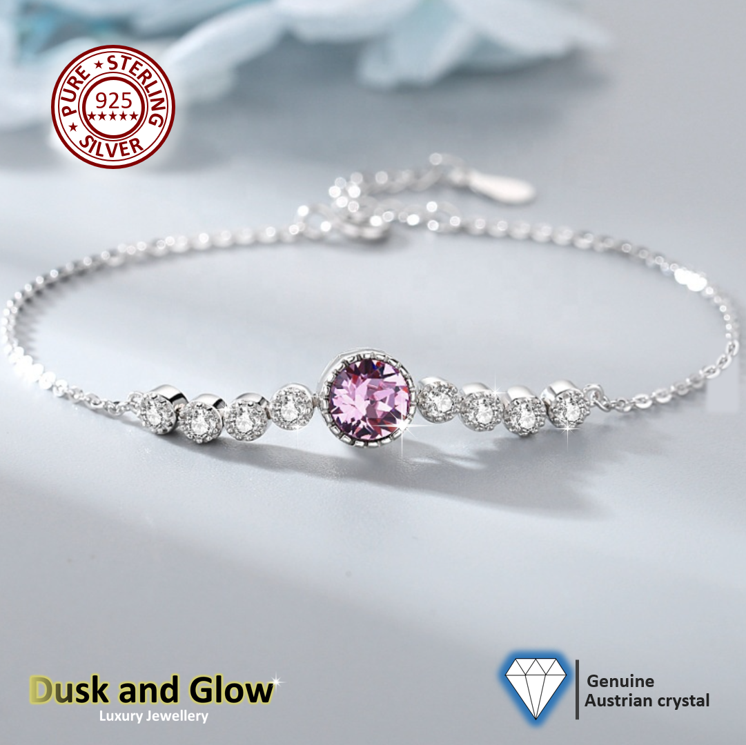 Solid 925 Sterling Silver Bracelet Crystal Luxury Women Ladies Girls Gift UK NEW0