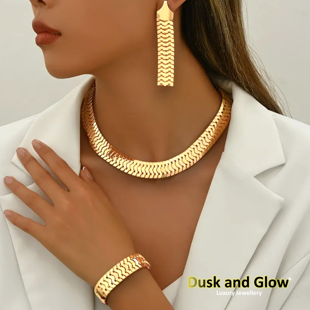 UK Women Ladies Gold Fashion Jewellery Gift Set Necklace Braclet Earrings NEW0