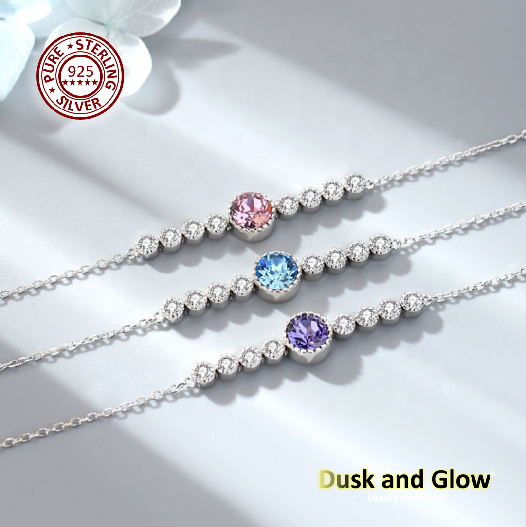 Solid 925 Sterling Silver Bracelet Crystal Luxury Women Ladies Girls Gift UK NEW1