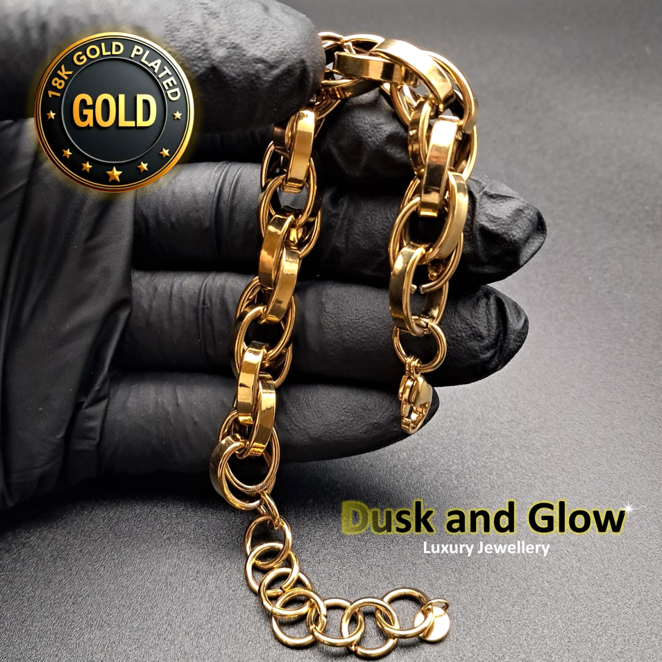 18ct Gold Over Steel Belcher Bracelet Heavy Chucky Chain Link Designer NEW UK0