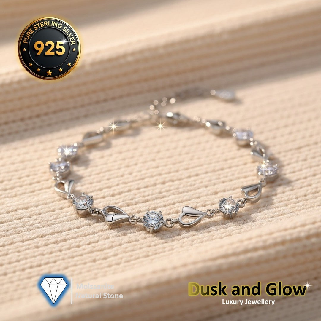 Moissanite Natural Stone Charm Bracelet 925 Sterling Silver Women Ladies Gift UK4
