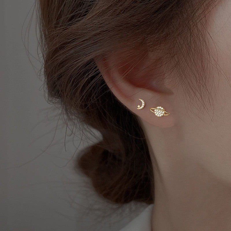 Zirconia Stone Stud Earrings Moon Planet Women Ladies Girl Jewellery Gift UK NEW3