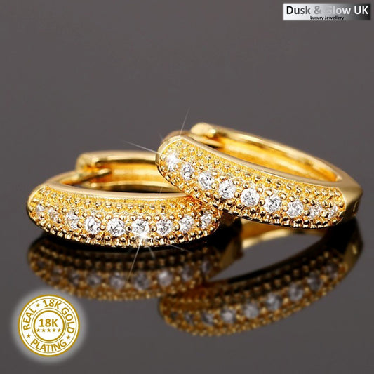 Women Gold Huggie Hoop Earrings Pair 18K 10mm Ladies Girls Jewellery Gift NEW UK0