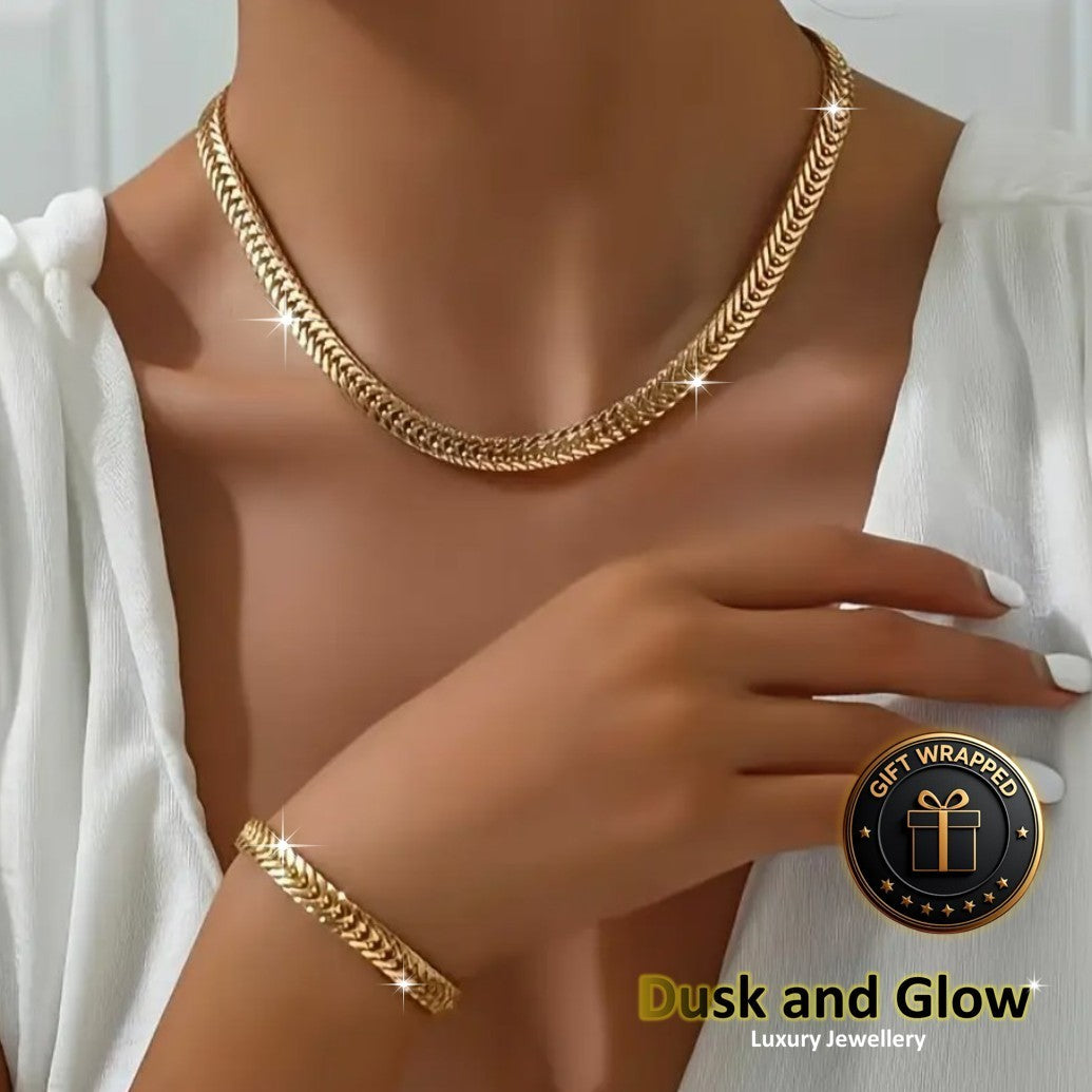 Gold Jewellery Set Necklace Bracelet Chunky Chain Link Women Ladies Gift NEW UK0