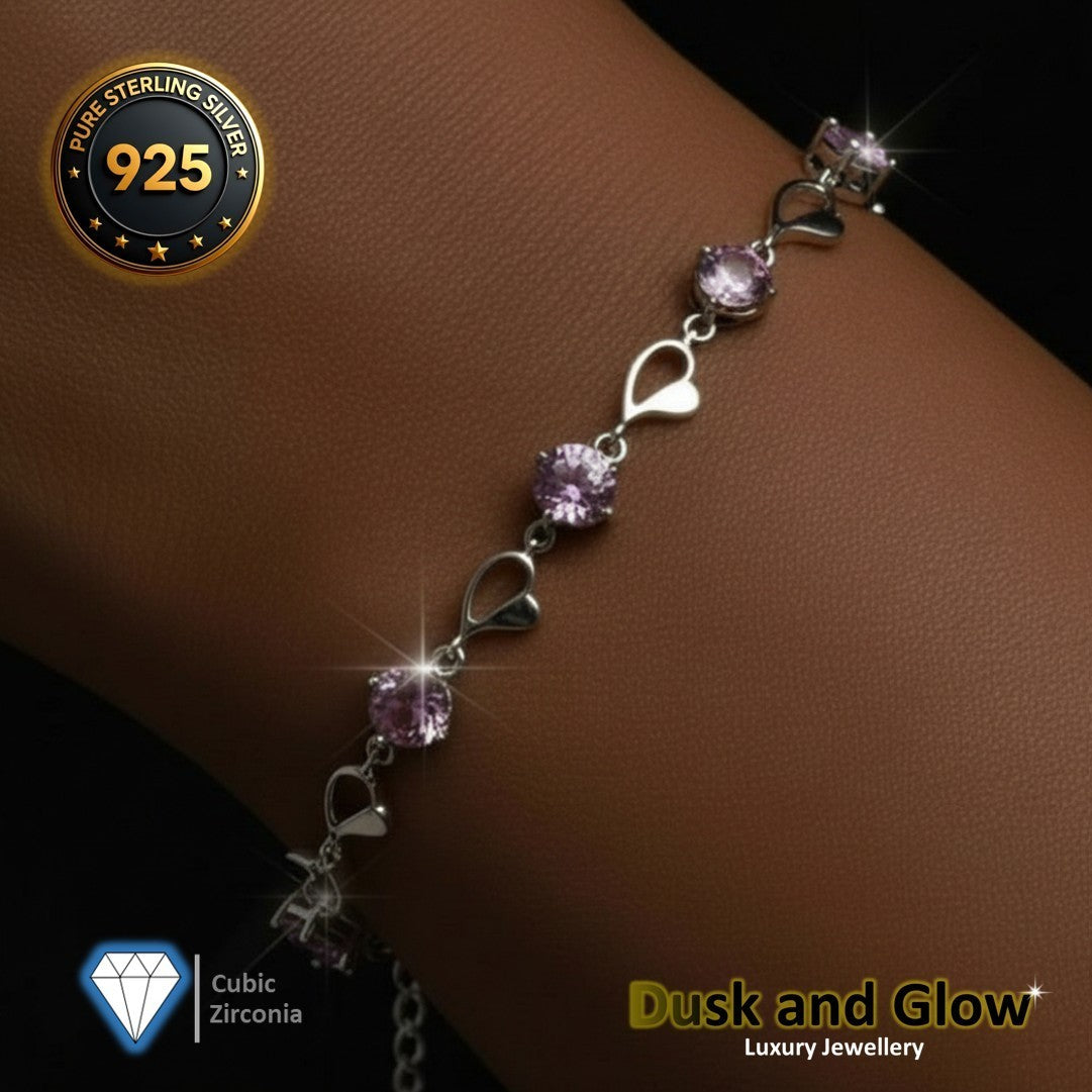 Women Heart Charm Bracelet 925 Sterling Silver CZ Crystal Stone Ladies Gift UK1