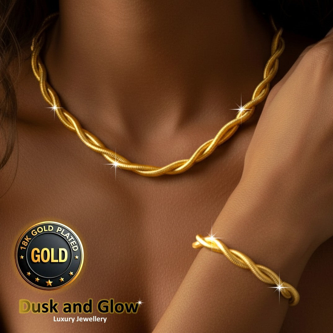 18ct Gold Plated Jewellery Set Luxury Necklace Bracelet Ladies women Gift UK NEW0