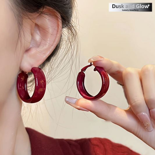 Women Red Hoop Stud Earrings Huggie Sleeper Ladies Jewellery Wedding Gift UK NEW0