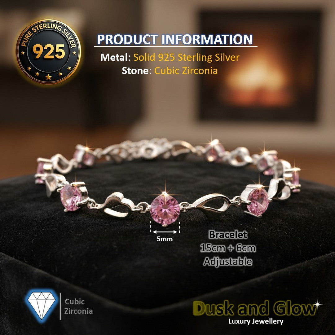 Women Heart Charm Bracelet 925 Sterling Silver CZ Crystal Stone Ladies Gift UK5