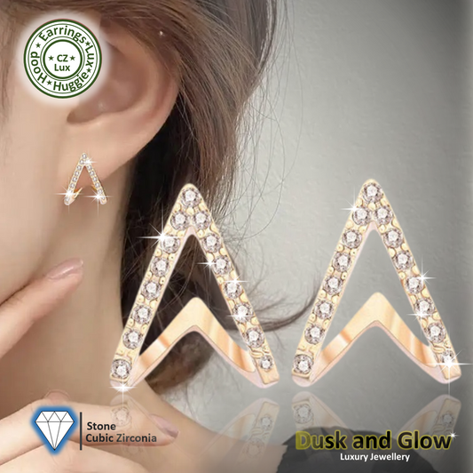 Womens Huggie Hoop Stud Earrings Gold Cubic Zirconia Crystals Ladies Gift UK NEW0