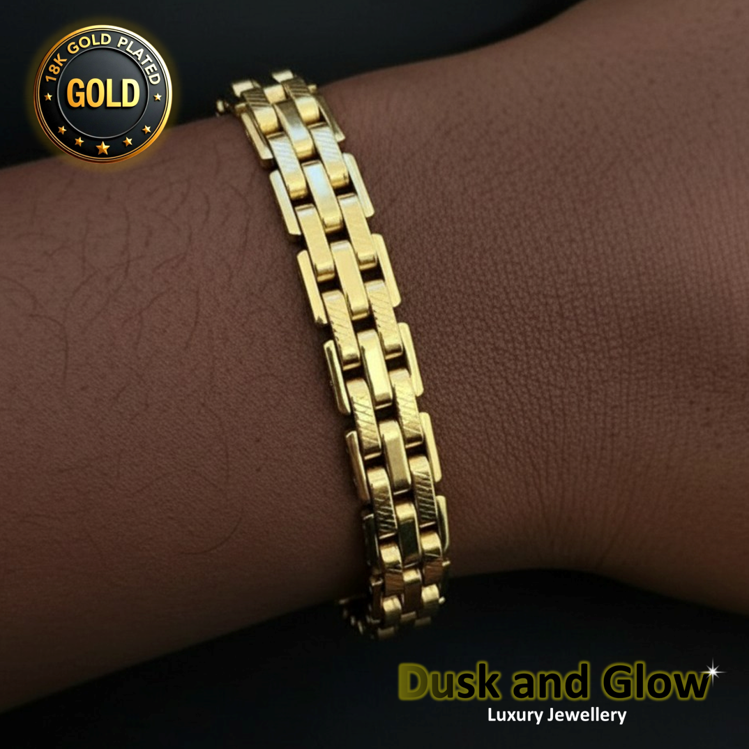 Luxury Gold Blecher Bracelet Heavy Chucky Chain 18ct Plated Women Men Gift 22CM0
