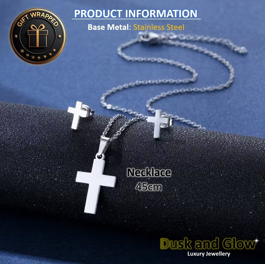 Womens Ladies Cross Jewellery Gift Set Necklace Earrings Christ UK BRAND NEW1