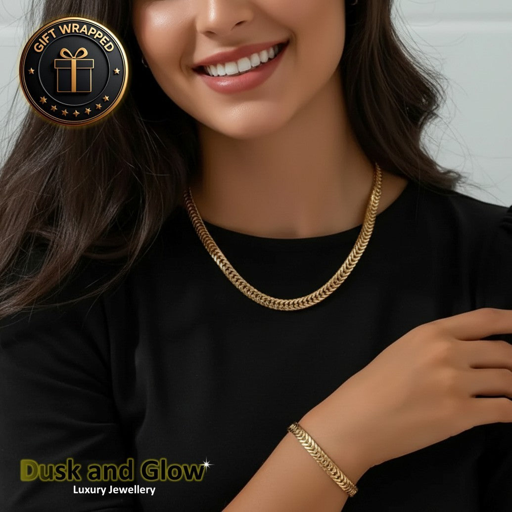 Gold Jewellery Set Necklace Bracelet Chunky Chain Link Women Ladies Gift NEW UK1