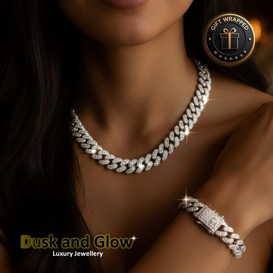 UK Women Ladies Silver Bracelet Rhine Stone Cuban Chain Girls Jewellery Gift NEW1