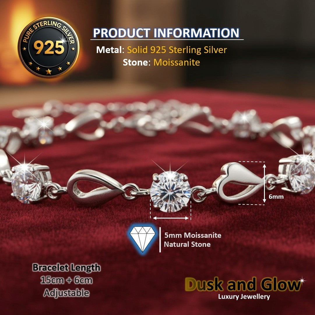 Moissanite Natural Stone Charm Bracelet 925 Sterling Silver Women Ladies Gift UK3
