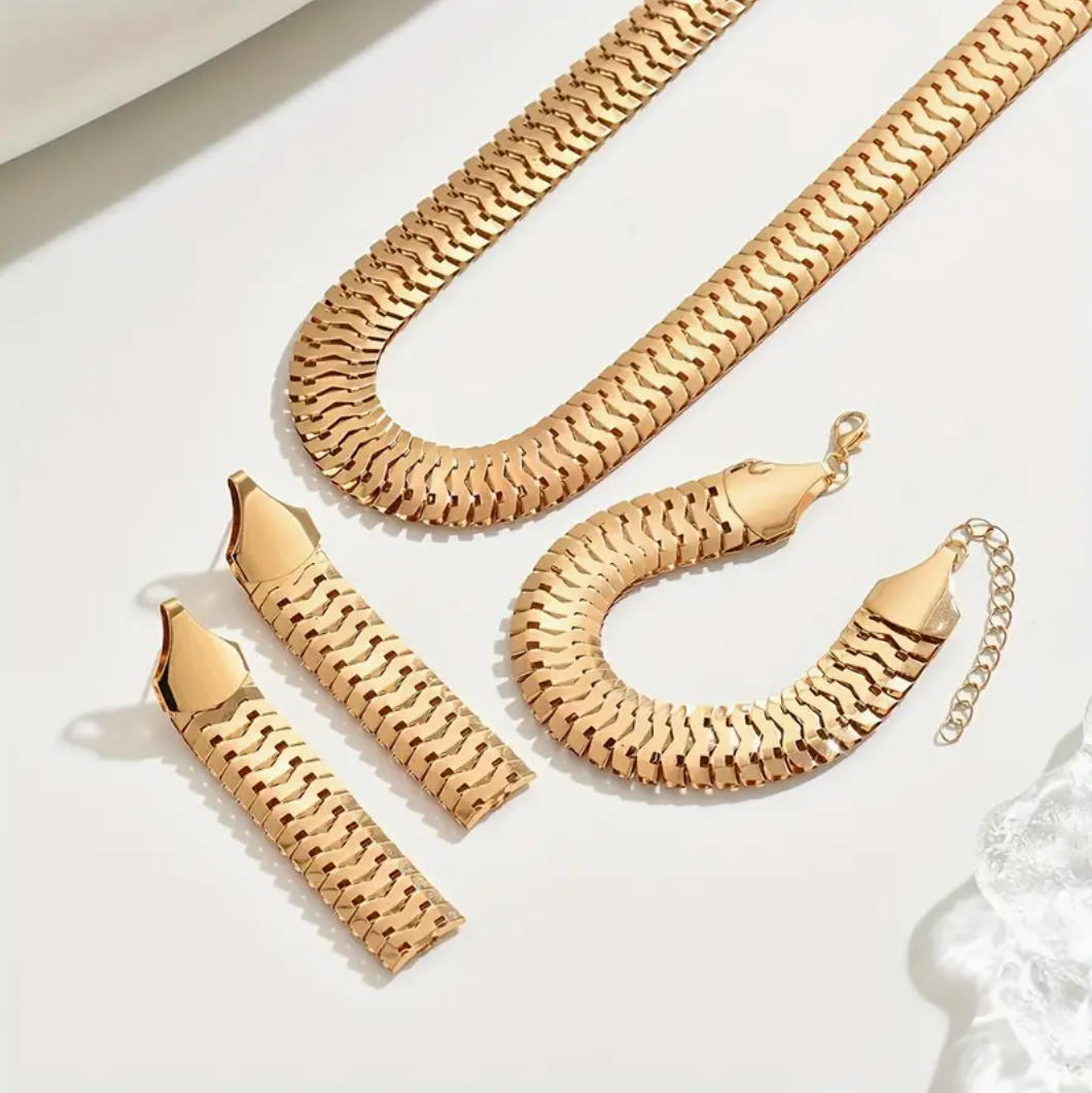 UK Women Ladies Gold Fashion Jewellery Gift Set Necklace Braclet Earrings NEW3