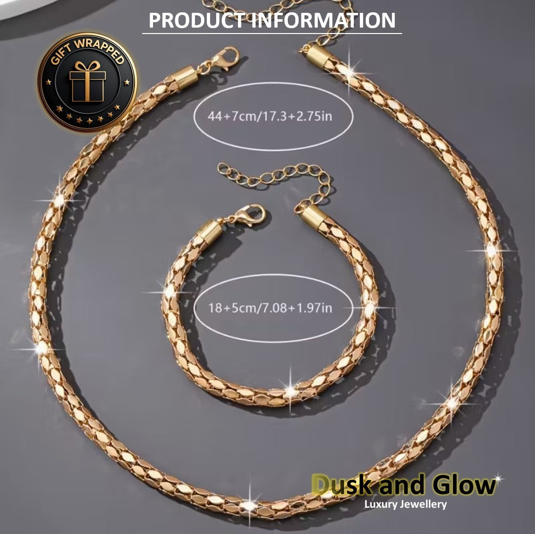 Gold Mesh Chain Jewellery Gift Set Luxury Necklace Bracelet Women Wedding UK NEW5