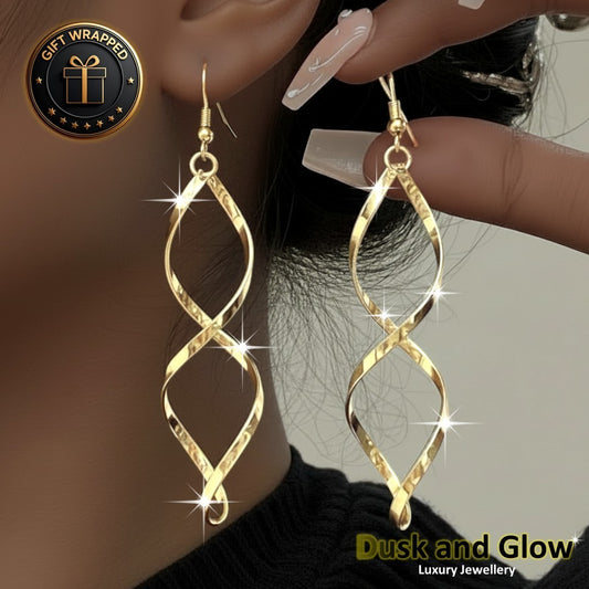 UK Women Dangle Drop Earrings Gold Spiral Fashion Ladies Jewellery Gala Gift NEW0