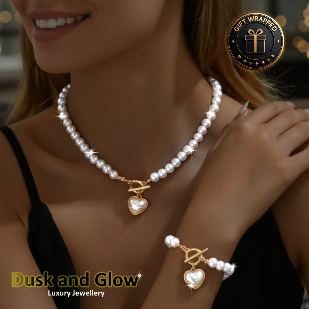 Faux Pearl Jewellery Gift Set Necklace Bracelet Women Ladies Wedding Gift NEW UK0