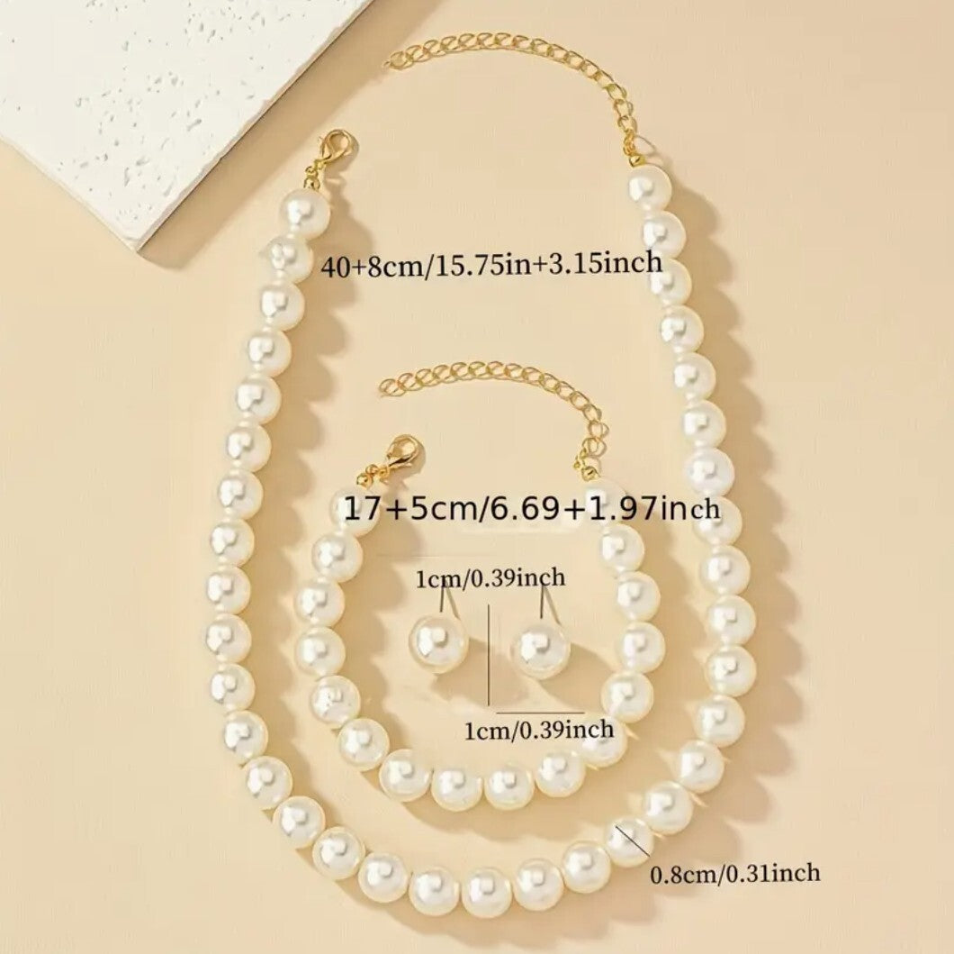 UK Women Ladies Faux Pearl Jewelry Necklace Stud Earrings Set Wedding Gift NEW1
