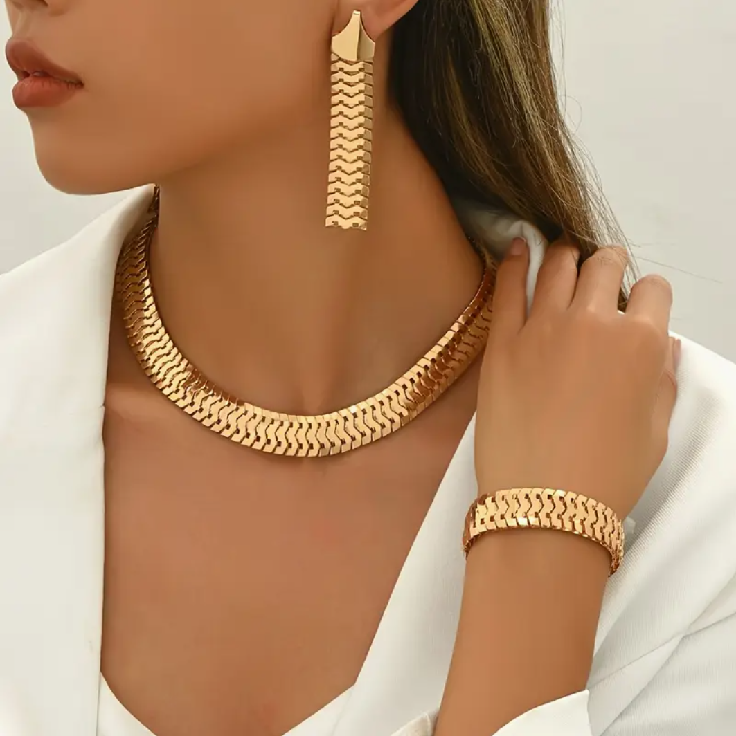 UK Women Ladies Gold Fashion Jewellery Gift Set Necklace Braclet Earrings NEW1