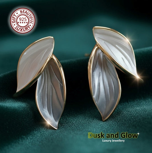 Silver Gold Enamel Dual Leaf Stud Earrings Fashion Evening Party Wedding Gift UK0